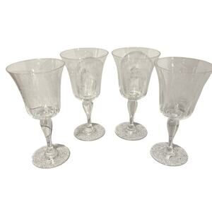Vintage Sasaki SAS28 Clear Etched Crystal Wine Glasses (4) Mid Century Elegant